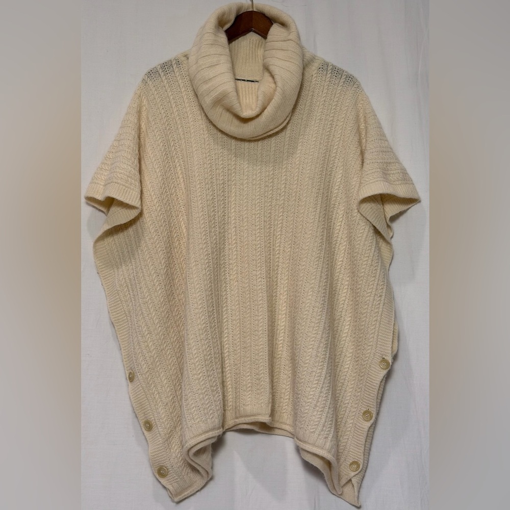 Ralph Lauren Wool Rabbit Hair Knit Sweater Poncho w. Buttons - Cream - One Size